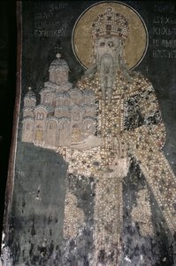 Kung Stephen Uros II Milutin (r.1282-1321) med en modell av kyrkan, 1311-21