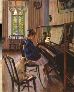 At the Piano - Målning av Sergei Arsenyevich Vinogradov (1869-1938), olja på duk