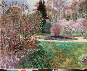 En trädgård, vår - Målning av Sergei Arsenyevich Vinogradov (1869-1938), olja på duk av Sergei Arsenevich Vinogradov