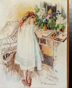 Une petite (A Little One) - Konstverk av Sergei Arsenyevich Vinogradov (1869-1938), färgpenna på papper av Sergei Arsenevich Vinogradov