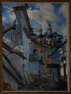 Utsikt över Pskovo-Pechersky-klostret, 1928 av Sergei Arsenevich Vinogradov