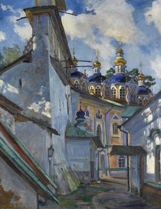 Utsikt över Pskovo-Pechersky-klostret, 1928 av Sergei Arsenevich Vinogradov