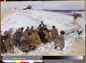 En straffexpedition. Målning av Sergei Vasilyevich Ivanov (1864-1910). Olja på kartong. Moskva, statliga Tretjakovgalleriet.