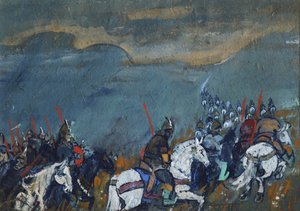 Tsar Dodons armé. Illustration till sagan The Golden Cockerel av A. Pushkin