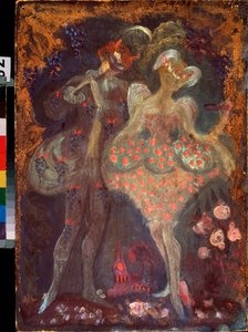 Amor och en faun. Verk av Sergei Yurievich Sudeykin (Serge Soudeikine) (1882-1946), tempera på kartong. Rysk konst, tidigt 1900-tal. Statens konstmuseum i Tatarstan, Kazan (Ryssland). av Sergei Yurevich Sudeikin