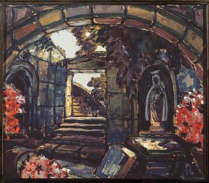 Förberedande dekoration till pjäsen "Syster Beatrice" av Maurice Maeterlinck