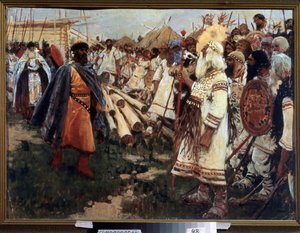 ""Kristendom och hedendom"" Kristnande av Ukraina - Allegori över de två religionerna ansikte mot ansikte - Målning av Sergei Ivanov (1864-1910) 1909 Regionala konstmuseet, Simferopol