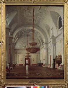 Vy över vinterpalatsets vita hall i Sankt Petersburg. Målning av Sergey (Sergei, Sergei) Konstantinovich Zaryanko (Zarianko) (1818-1870), olja på duk. rysk konst