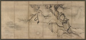 Apor och träd på en flodstrand, Momoyama-period, mitten av slutet av 1500-talet.