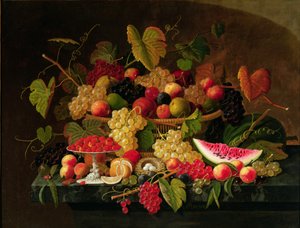 Stilleben med frukt (olja på duk) av Severin Roesen