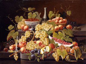 Stilleben med frukt och champagne, av Severin Roesen