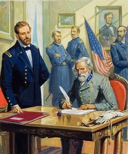 General Ulysses Grant tar emot general Lees kapitulation vid Appomattox av Severino Baraldi