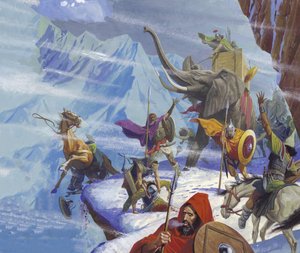 Hannibal (247-c.183 f.Kr.) korsar Alperna (gouache på papper)