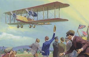 John William Alcock och Arthur Whitten Brown som flög över Atlanten (gouache på papper)