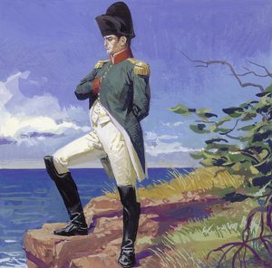 Napoleon i exil på ön St Helena (gouache på papper)