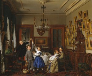 Tävlingen om buketten: Robert Gordons familj i deras matsal i New York, 1866.
