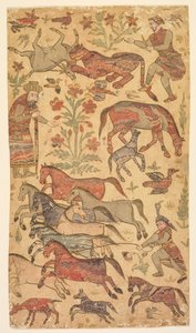 En marmorerad bild av Rustam som fångar Rakhsh, ca. 1650. av Shafi