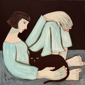 En fundersam kvinna och en svart katt av Sharyn Bursic