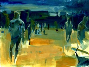 Figurer i parken, 2024 (akryl och collage) av Shaun Carey