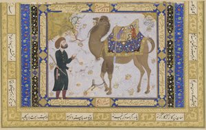 Kamel och djurskötare, Safavid Period, 1556-57 (bläck, ogenomskinlig wc & guld på papper)