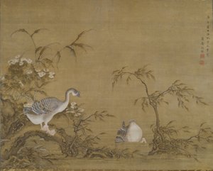 Gäss på en flodstrand, Qing-dynastin av Shen Kai