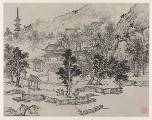 Tolv vyer över Tiger Hill, Suzhou: Avlägsen vy över Tiger Hill från Canal Mooring, efter 1490.