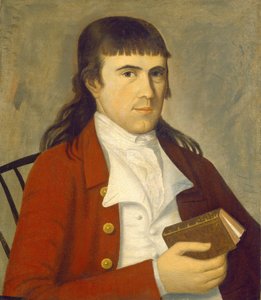 Porträtt av en man i rött, ca. 17851790. av Sherman Limner