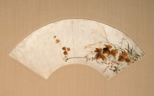 Höstlöv och gräs (bild av höstgräs, lackmålning på solfjädersblad) av Shibata Zeshin