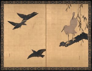 Ägretthägrar och kråkor av Shibata Zeshin