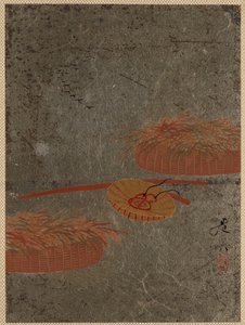 Blomkorgar och bondhatt, ca. 1880-talet. av Shibata Zeshin