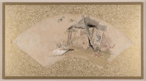 Hus med kvinna och baby av Shibata Zeshin