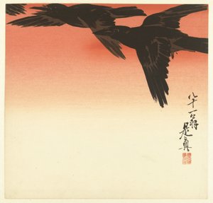 Kråkor mot en röd himmel av Shibata Zeshin