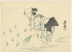 Kvinna för risplantering av Shibata Zeshin