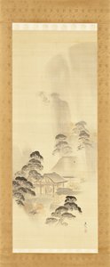 Tempel i höstregn av Shibata Zeshin