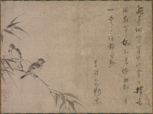Sparvar och bambu av Shiken Saidō