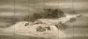 Flodlandskap med eldflugor, 1874 av Shiokawa Bunrin