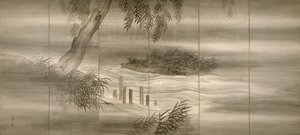 Flodlandskap med eldflugor, 1874 av Shiokawa Bunrin