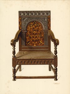 Oak Inlaid Chair, egendom till Miss Dorothy Chune Fletcher (chromolitho) av Shirley Charles Llewellyn Slocombe