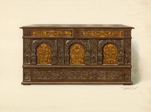 Oak Inlaid Chest, egendom av Arthur James (chromolitho) av Shirley Charles Llewellyn Slocombe