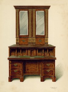 Valnötsinfällt skrivskåp, egendom av Alfred A de Pass (chromolitho) av Shirley Charles Llewellyn Slocombe