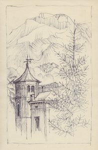 Kyrka och berg, Italien, c1950. av Shirley Markham