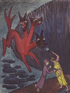 Dante och Virgil med trehövdade monster, 1951. av Shirley Markham