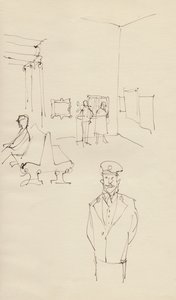 Vakt i ett konstgalleri, c1950. av Shirley Markham