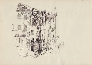 Hus med mansardtak, Italien, c1950. av Shirley Markham