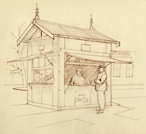 Kiosk som säljer drycker, Paris, Frankrike, c1951. av Shirley Markham
