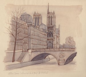 "Notre Dame-katedralen och Pont St-Michel", 1951. av Shirley Markham