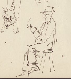 Sittande man och hund studier, c1950. av Shirley Markham