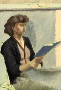 Sittande kvinna som läser, c1953. av Shirley Markham