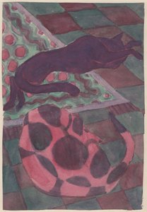 Sovande hund och katt, c1951.
