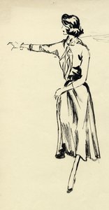 Kvinna i hel kjol med utsträckt arm, c1950. av Shirley Markham